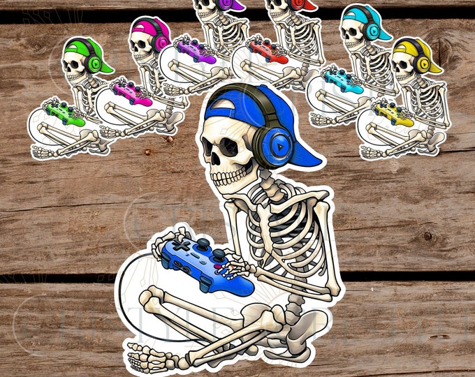 Skeleton Gamer - Sticker - High Quality & Water-Resistant! Available in Multiple Sizes and Colors!