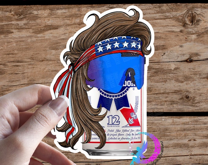 Mullet Beer Can Sticker - PBR - Pabst - High Quality Waterproof Weatherproof Vinyl Sticker! Available in Multiple Sizes!