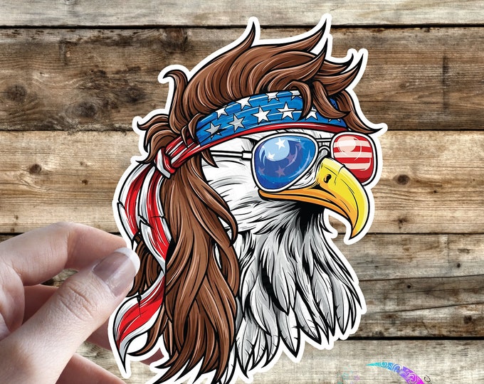 American Eagle with Mullet wearing sunglasses, Patriotic Fan Art Sticker - High Quality & Water resistant! Available in Multiple Sizes!