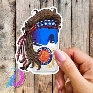 Mullet Beer Can - Patriotic Beer Sticker - Miller Light - High Quality Waterproof Weatherproof Vinyl Sticker! Available in Multiple Sizes!