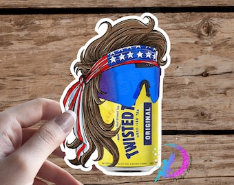 Mullet Beer Can Mullet - Twisted Tea Fan Art - Patriotic Beer Sticker - High Quality & Water Resistant! Available in Multiple Sizes!
