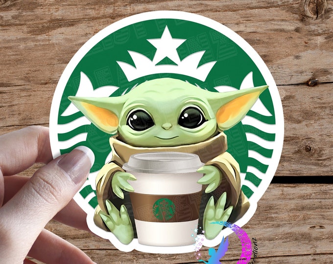 Baby Yoda - Starbuck Coffee - Grogu - Sticker - High Quality & Water Resistant!