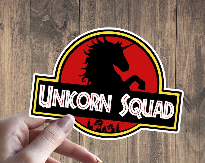 Unicorn Squad, Jurassic Park Style - sticker - High Quality Waterproof Weatherproof Vinyl Sticker!