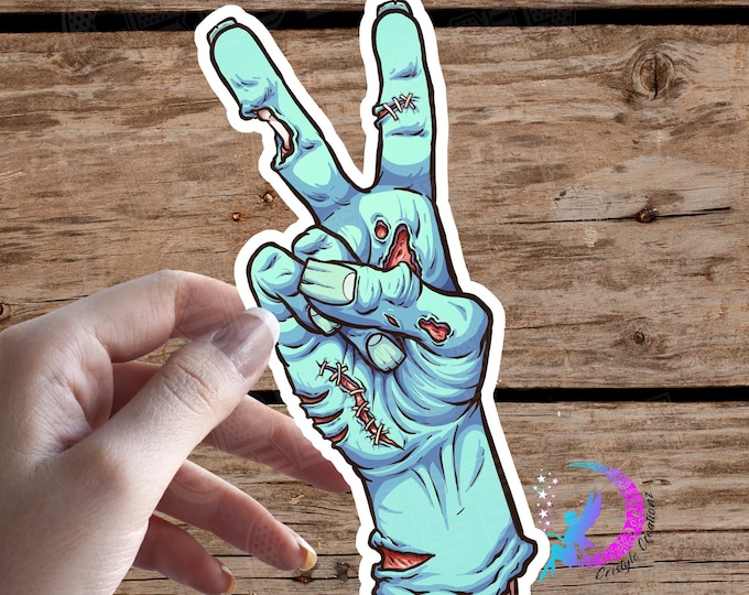 Zombie Hand Throwing Peace Sign - Sticker- High Quality with Water-Resistant Laminate!