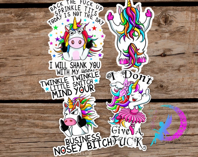 Sarcastic, Sweary Unicorn Sticker Bundle - High Quality Waterproof Weatherproof Vinyl Stickers! Available in Multiple Sizes!