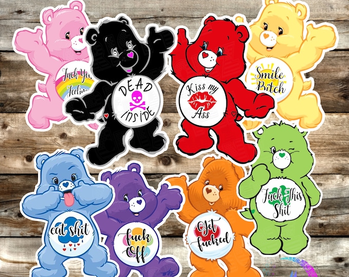 Sarcastic, Sweary Caring Bear Sticker Bundle - High Quality Waterproof Weatherproof Vinyl Sticker! Available in Multiple Sizes!