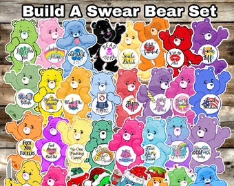 Build A Swear Bear Sticker Set - Sarcastic, Sweary Caring Bears - High Quality & Waterproof - 32 Bears to Choose From, Available in 6 Sizes.