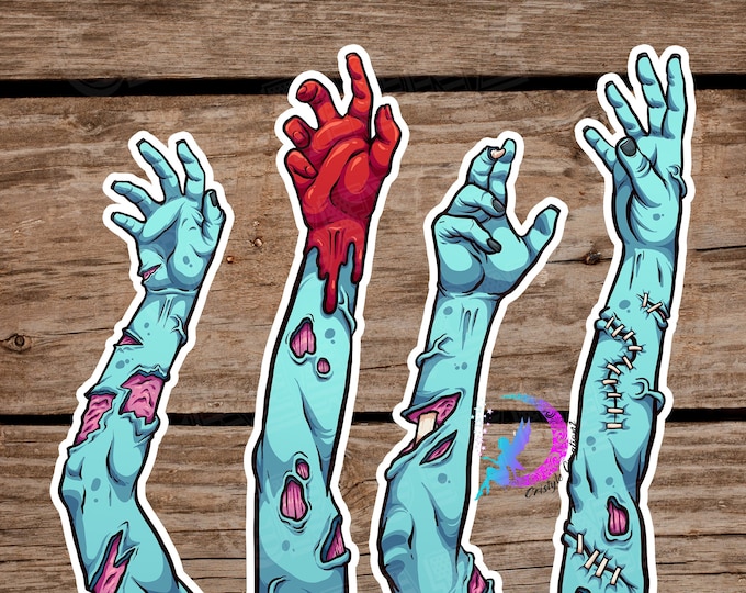 Zombie Arms and Hands - Set of 4 Stickers - High Quality with Waterproof Laminate!