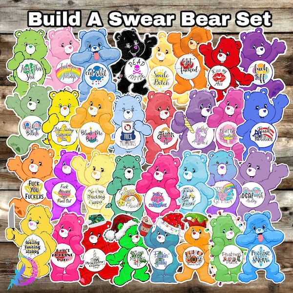 Juego de pegatinas Build A Swear Bear - Osos cariñosos sarcásticos y juramentos - Alta calidad e impermeable - 32 osos para elegir, disponible en 6 tamaños.