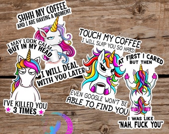 Sarcastic, Sweary Unicorn Sticker Bundle #2 - High Quality Waterproof Weatherproof Vinyl Stickers or Magnets! Available in Multiple Sizes!