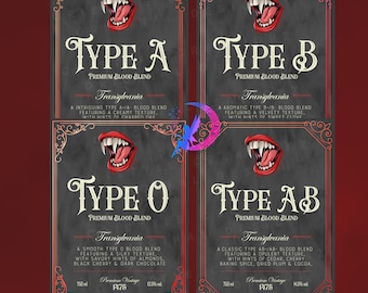 Halloween Red Wine Bottle Stickers/Labels, Vampire Blood - High Quality Waterproof Vinyl, choose from individual labels or set of 4
