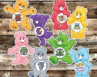 Sarcastic, Sweary Caring Bear Sticker Bundle - High Quality Waterproof Weatherproof Vinyl Sticker! Available in Multiple Sizes! Next Gen