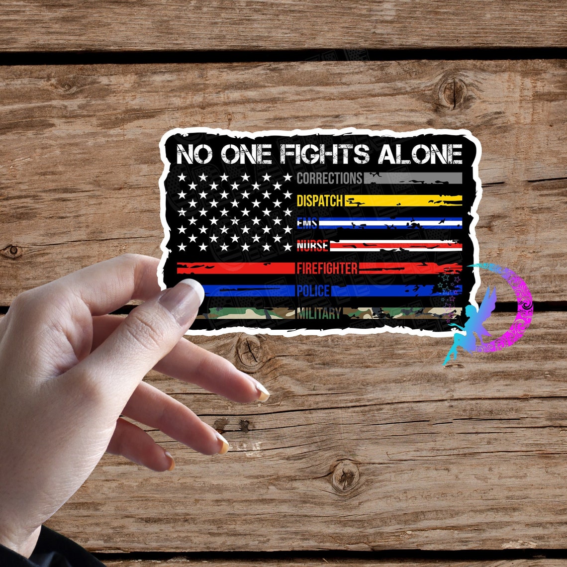 No One Fights Alone Flag - Support Our First Responders - Sticker ...