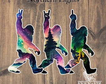 Sasquatch Sticker - Waterproof Vinyl Bigfoot Decal - Northern Lights