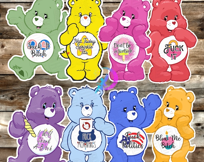 Sarcastic, Sweary Caring Bear Sticker Bundle - High Quality Waterproof Vinyl Stickers! Available in Multiple Sizes! (Version 2)