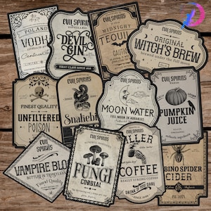 Halloween Drink Bottle Stickers/Labels - High Quality, Multiple sizes, Choose from an individual label, Sets of 4 or 8, or 12. Potion Labels