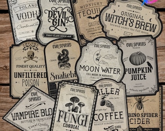 Halloween Drink Bottle Stickers/Labels - High Quality, Multiple sizes, Choose from an individual label, Sets of 4 or 8, or 12. Potion Labels