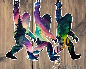 Sasquatch Nothern Lights - Sticker - High Quality Waterproof Weatherproof Vinyl Sticker! Available in Multiple Sizes! Bigfoot