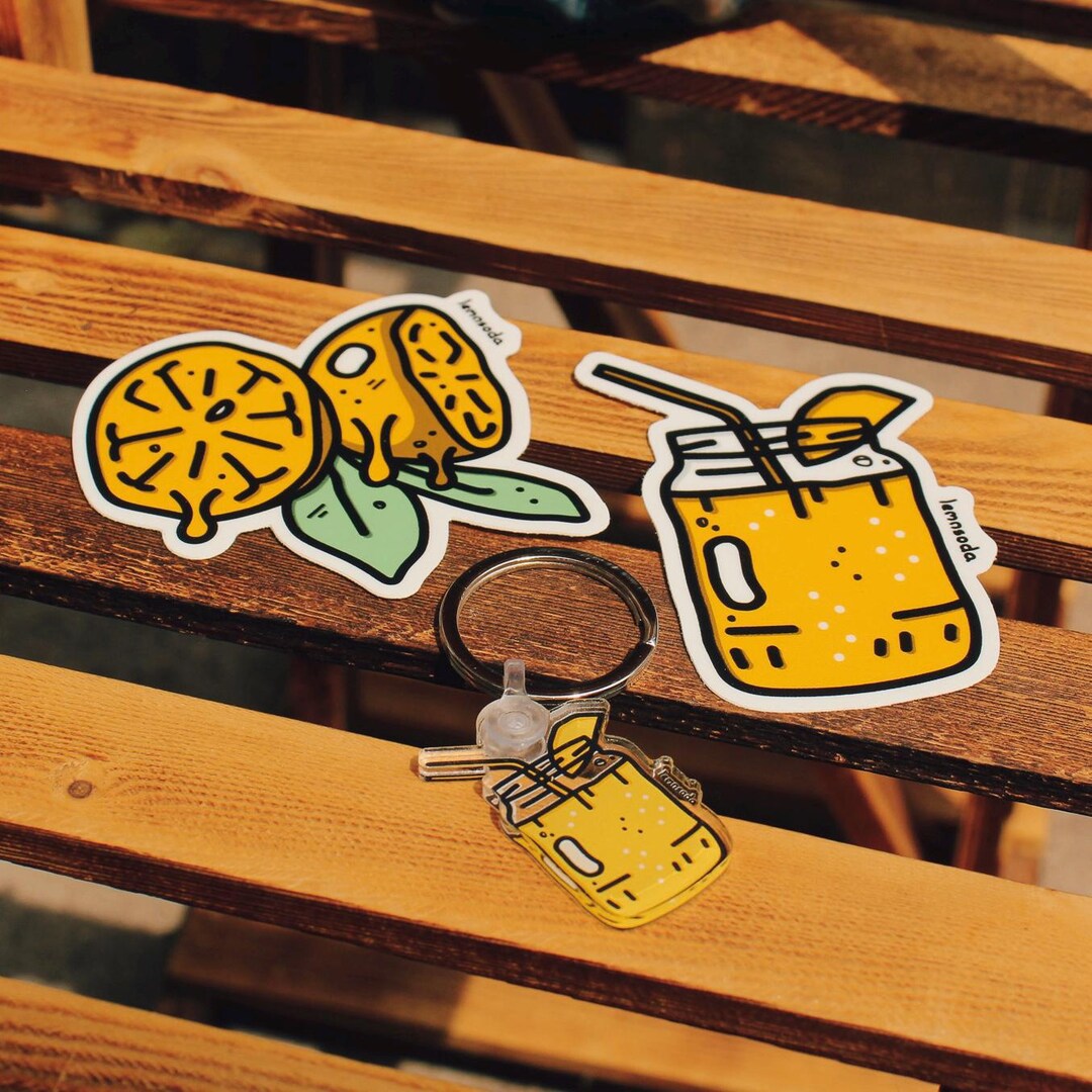 Lemon Vinyl Sticker Set & Acrylic Keychain | Citrus Accessories - Etsy