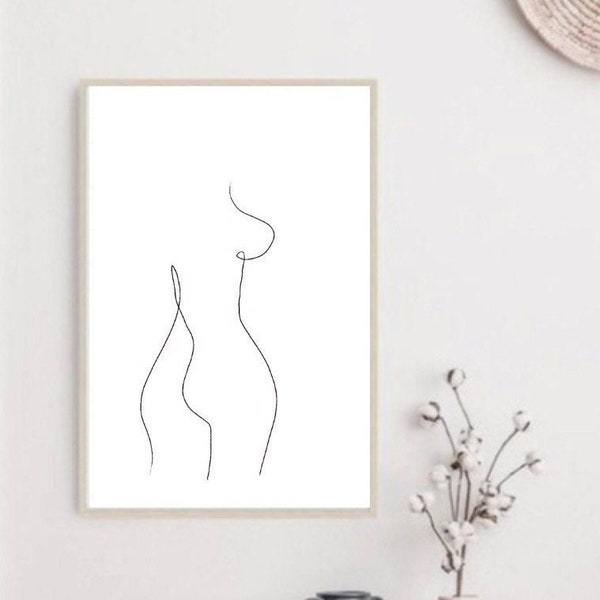 Wall Art Abstract, Line Art Woman, Bohemian Art, Neutral, Digital Print, Minimalist Sketch Art, Simple Line Drawing, Black and White