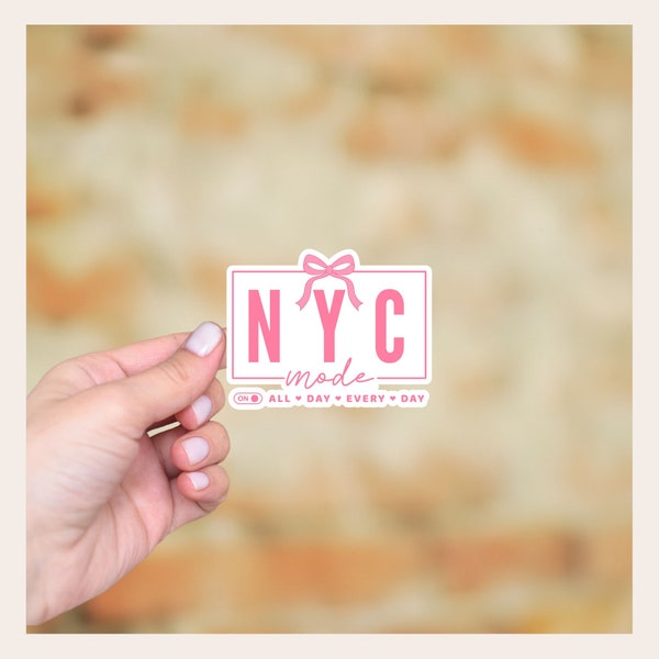 NYC mode girls tripping pink bow sticker, I love NYC travel friends gift, NY lover gift for girls trip, New York coquette sticker