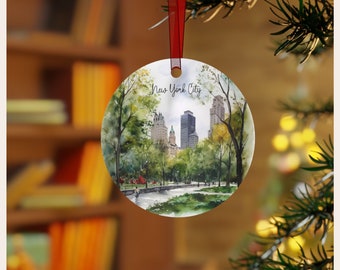 Central Park NYC vacation ornament, Central Park art travel ornament, New York skyline, NYC gift, I heart New York ornament, New York trip