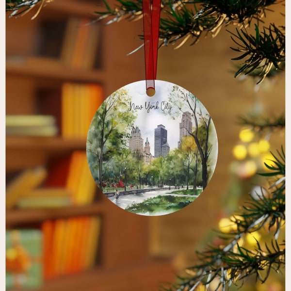 Central Park NYC vacation ornament, Central Park art travel ornament, New York skyline, NYC gift, I heart New York ornament, New York trip