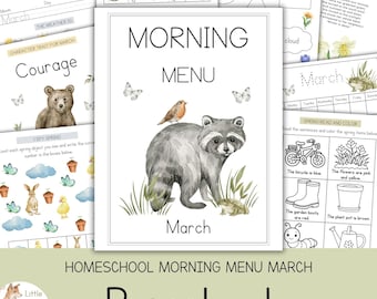 March Morning Menu Homeschool, Preschool Kindergarten Morning Menu Pages, Spring Morning Menu For Kids, Homeschool Morning Time Worksheets