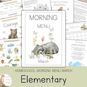 March Morning Menu Homeschool, Elementary Morning Menu Pages, Spring Morning Menu, Daily Morning Menu Worksheets, Homeschool Morning Time