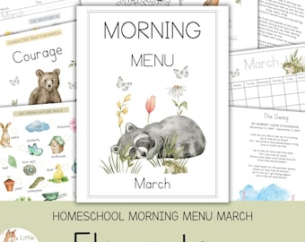 March Morning Menu Homeschool, Elementary Morning Menu Pages, Spring Morning Menu, Daily Morning Menu Worksheets, Homeschool Morning Time