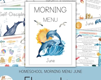 6月の小学校向け朝メニュー、ホームスクール向け朝メニューアクティビティ、夏期小学校向け朝の練習、ホームスクール向け夏期ワークシート