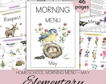 May Morning Menu Homeschool, Elementary Morning Menu Worksheets, Spring Morning Menu, Monthly Morning Menu Learning, Homeschool Morning Time