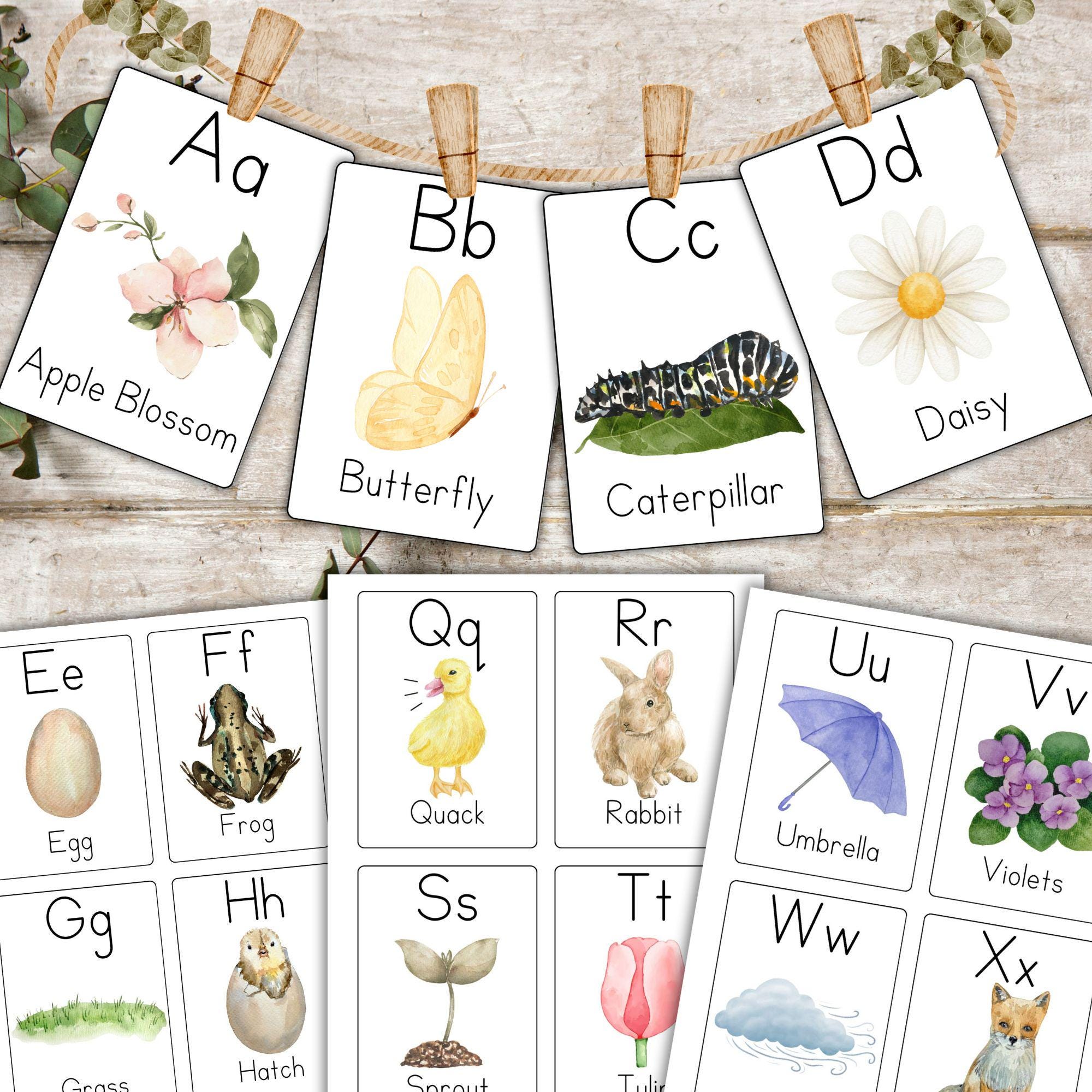 Spring Alphabet Flashcards, Printable Spring Vocabulary Cards for ...
