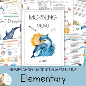 June Morning Menu Elementary, Homeschool Morning Menu Activities, Summer Season Elementary Morning Practice, Homeschool Summer Worksheets
