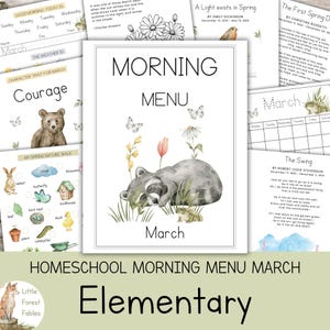 March Morning Menu Homeschool, Elementary Morning Menu Pages, Spring Morning Menu, Daily Morning Menu Worksheets, Homeschool Morning Time