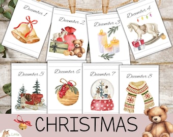Christmas Countdown Calendar Cards and Wall Posters, Christmas Homeschool Printables, December Calendar Cards, PDF Download