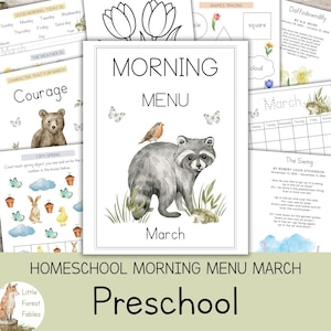 March Morning Menu Homeschool, Preschool Kindergarten Morning Menu Pages, Spring Morning Menu For Kids, Homeschool Morning Time Worksheets