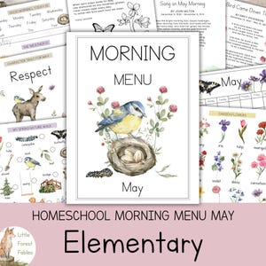 May Morning Menu Homeschool, Elementary Morning Menu Worksheets, Spring Morning Menu, Monthly Morning Menu Learning, Homeschool Morning Time