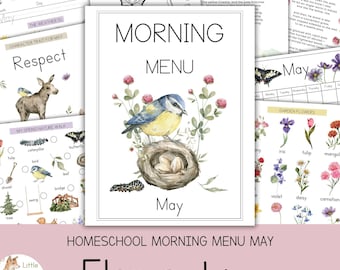 May Morning Menu Homeschool, Elementary Morning Menu Worksheets, Spring Morning Menu, Monthly Morning Menu Learning, Homeschool Morning Time