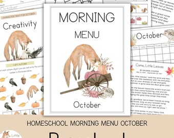 Menú matutino de preescolar de octubre, cuaderno de ejercicios matutinos con temática de otoño, hojas de trabajo de rutina matutina para jardín de infantes en casa, descarga en PDF