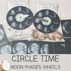 Moon Phases Circle Time Calendar Wheels, Moon Phases Flashcards, Homeschool Morning Resources, Phases Of The Moon For Kids, Moon Phase Wheel