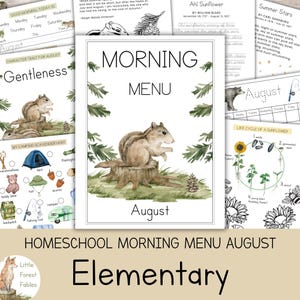 August Morning Menu Homeschool, Elementary Morning Menu Worksheets, Homeschool Elementary Morning Printables, Monthly Morning Menu Workbook