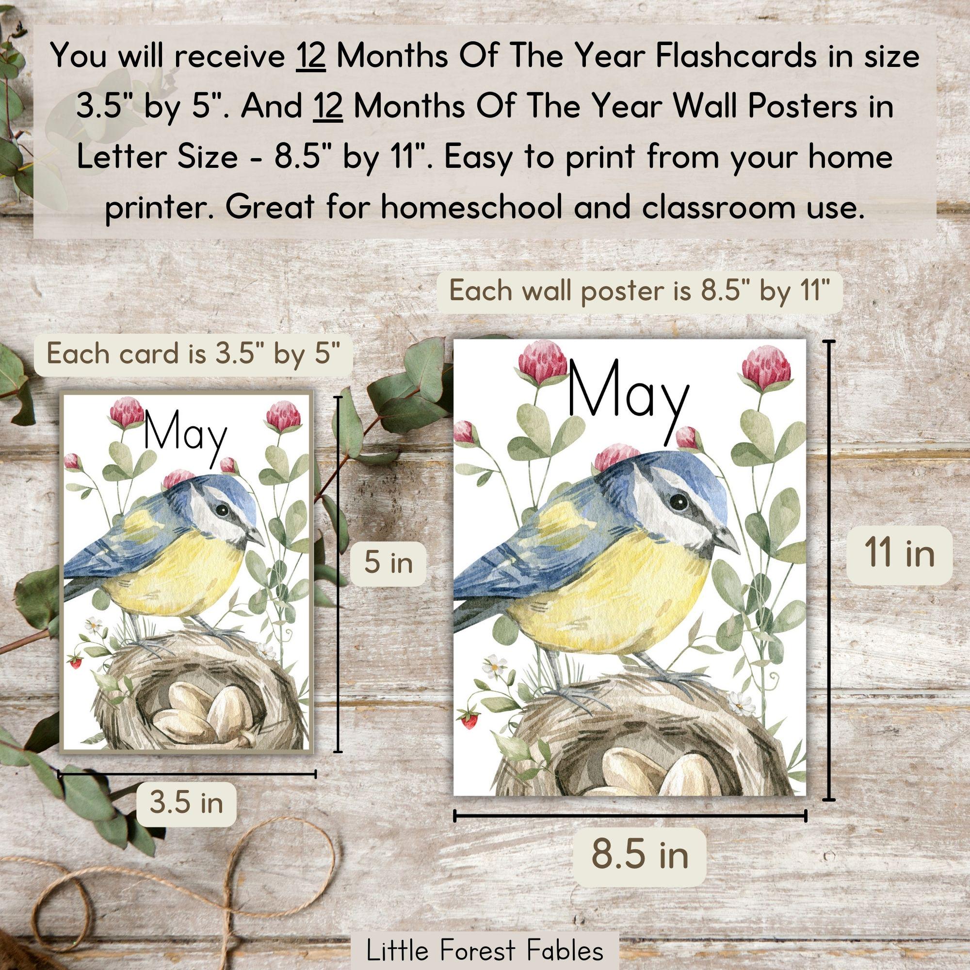 Months of the Year Flashcards, Watercolor Nature Theme, Homeschool ...