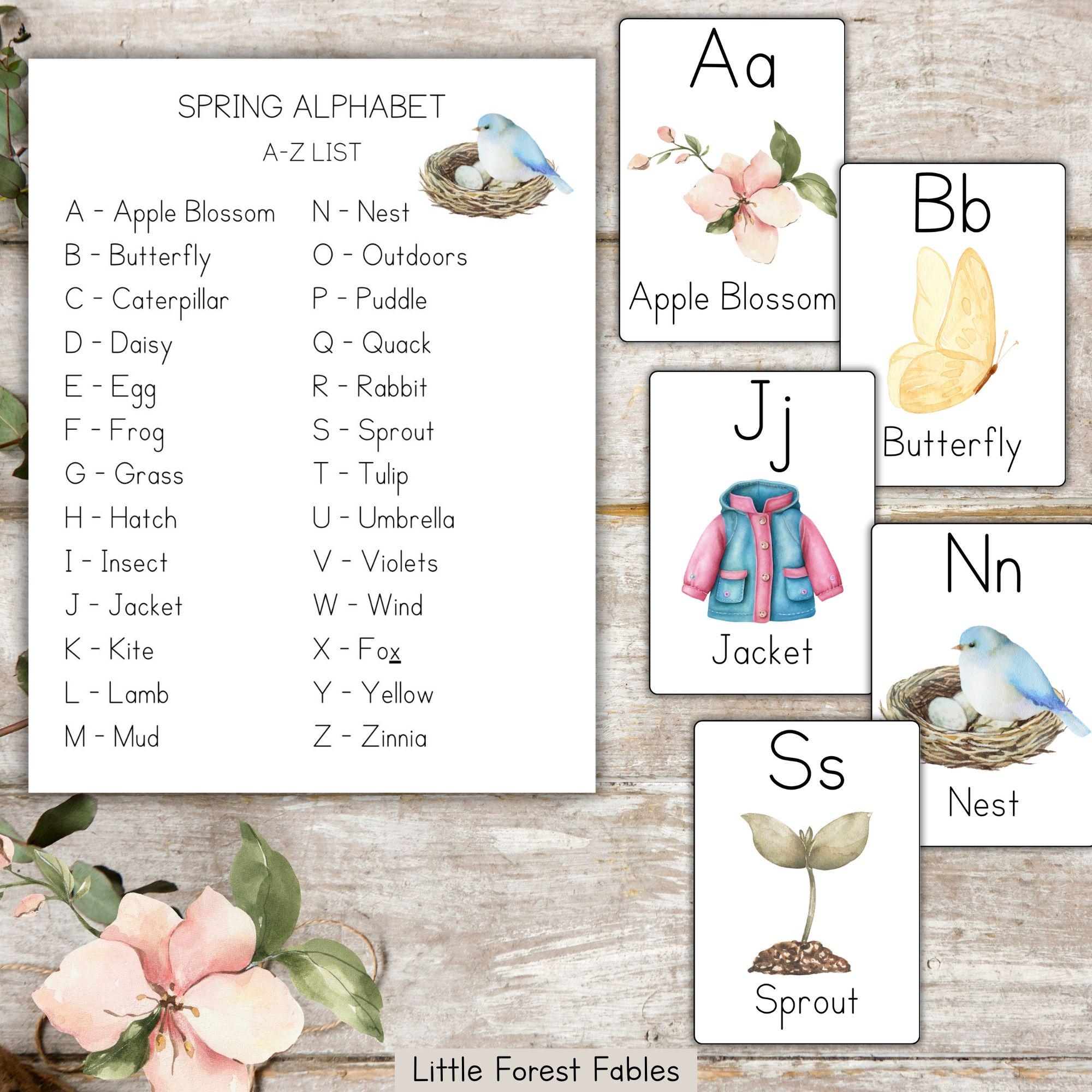 Spring Alphabet Flashcards, Printable Spring Vocabulary Cards for ...