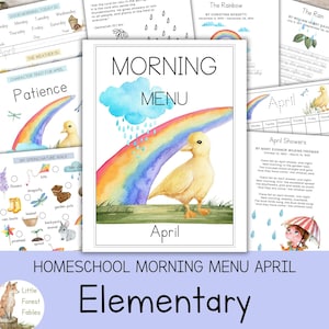 April Morning Menu Homeschool, Elementary Morning Menu Worksheets, Spring Morning Menu, Elementary Daily Morning Work, Homeschool Mornings