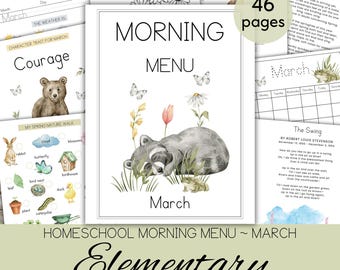 March Morning Menu Homeschool, Elementary Morning Menu Pages, Spring Morning Menu, Daily Morning Menu Worksheets, Homeschool Morning Time