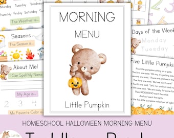 Menu du matin d'Halloween pour tout-petits, activités d'octobre à imprimer pour les enfants d'âge préscolaire, feuilles de travail sur le thème d'Halloween pour les enfants, téléchargement PDF