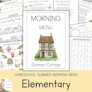 Summer Morning Menu Homeschool, Elementary Morning Worksheets, Homeschool Summer Learning, Daily Summer Worksheets, Morning Time Elementary
