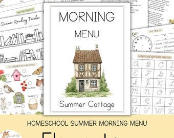 夏の朝のメニュー ホームスクール、小学校の朝のワークシート、ホームスクールの夏の学習、毎日の夏のワークシート、小学校の朝の時間