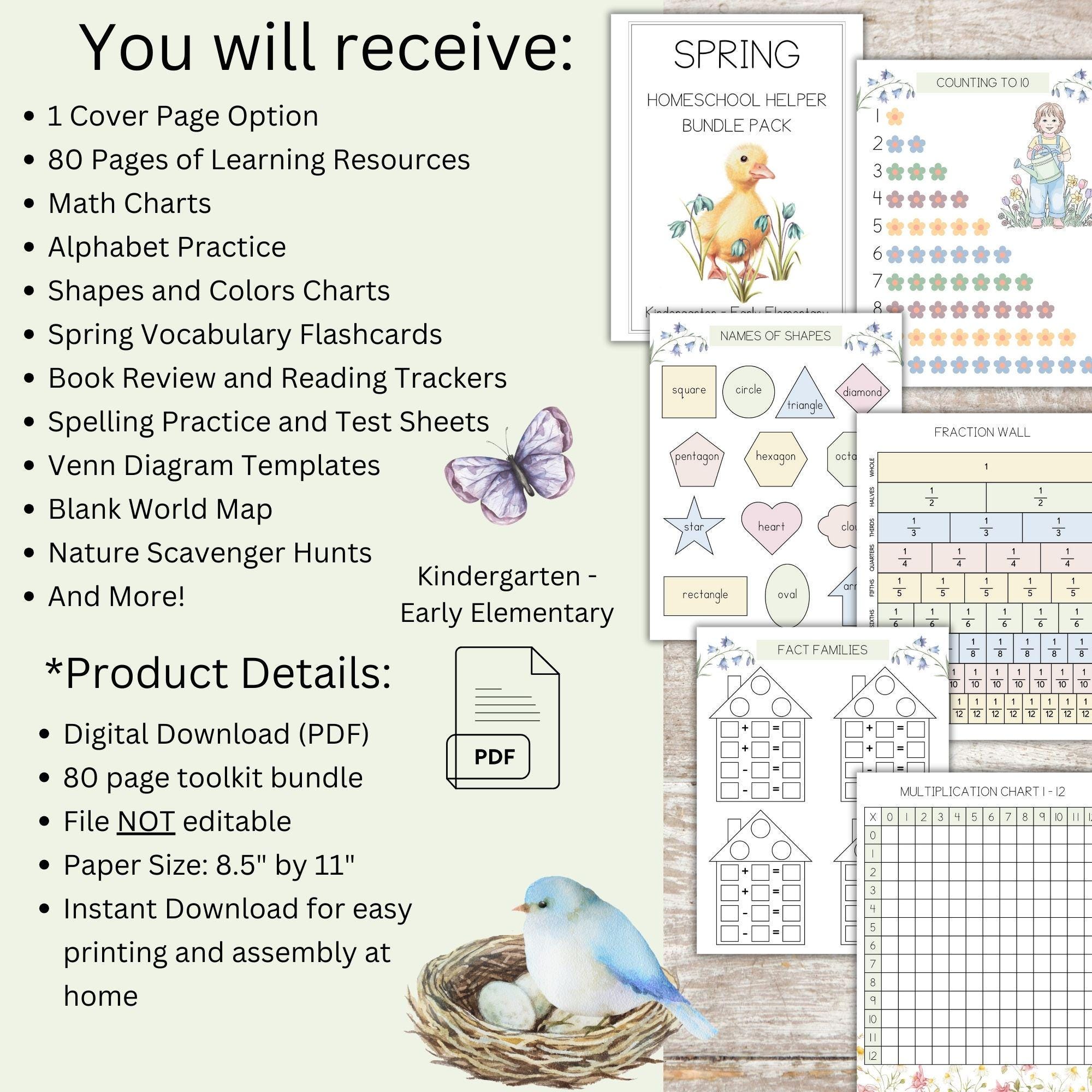 Spring Homework Label Spring Homeschool Printable Toolkit, Kindergarten and Early Elementary ...